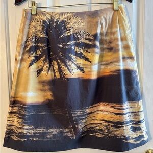 ANTHROPOLOGIE 8 Resort Island Cruise Vacation Palm Tree Sunset Skirt Hawaiian